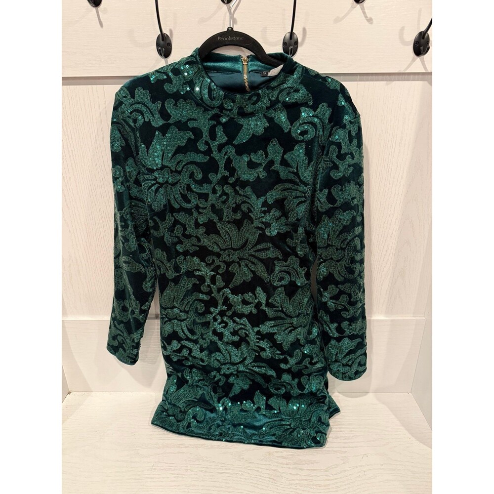 Venus green velvet sequin dress size 12 NWOT